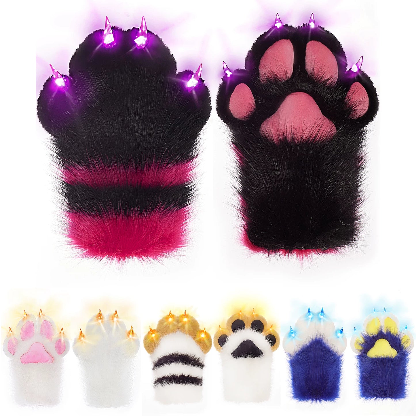 LED Light Up Fursuit Hand Paws - Wolf/Fox/Cat