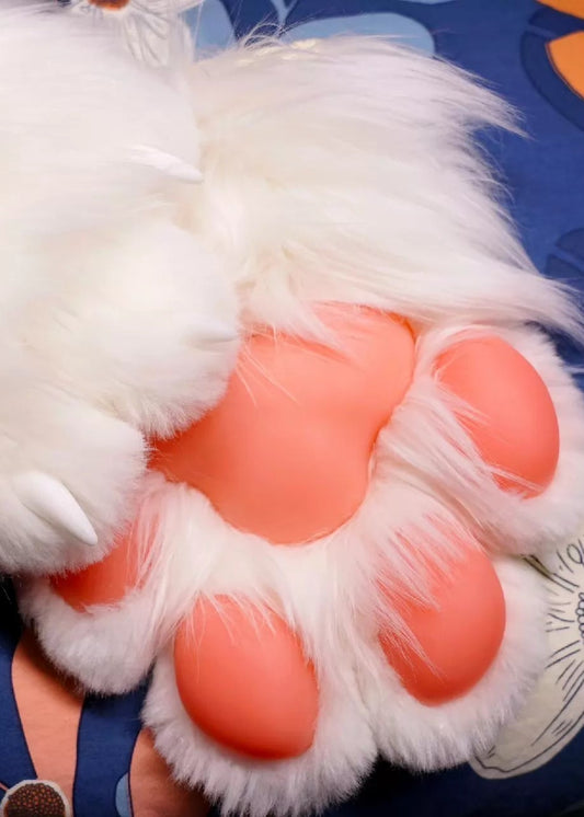 Handmade Fursuit Cat Paw Gloves — Platinum Silicone Toe Beans