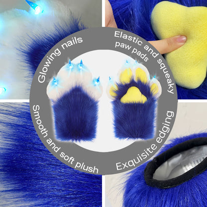LED Light Up Fursuit Hand Paws - Wolf/Fox/Cat