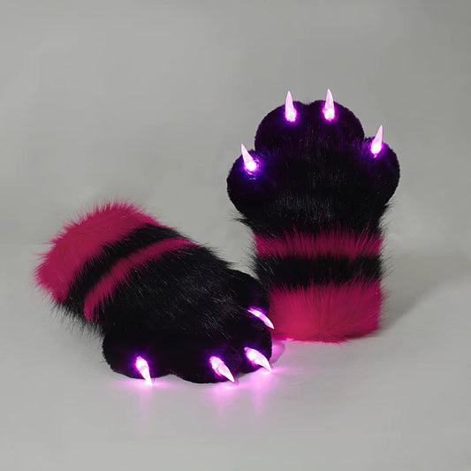 LED Light Up Fursuit Hand Paws Gloves – Wolf Fox Cat, Furry Costume Accessory